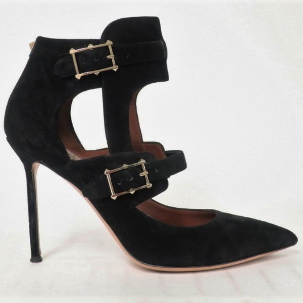 Valentino Hitch On Pump Black Cutout Suede - Picture 1 of 8
